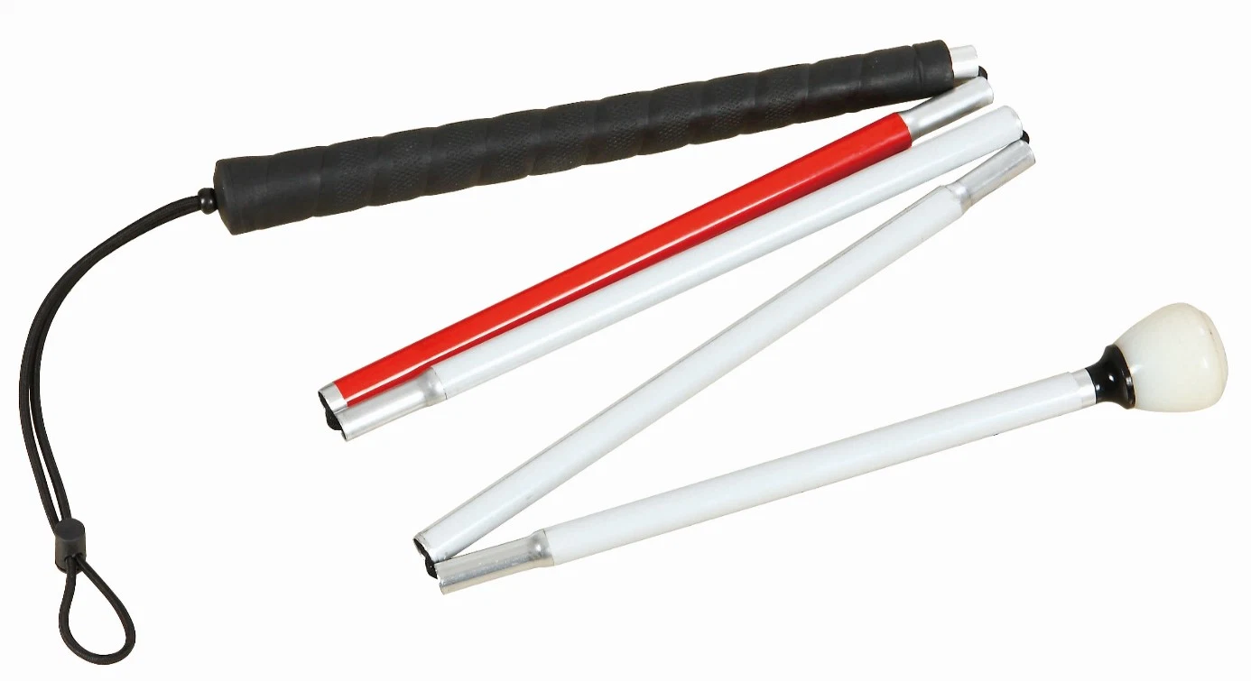 Autocollant rouge réfléchissant 4/5 sections bâton de marche en aluminium blanc pour Aveugles