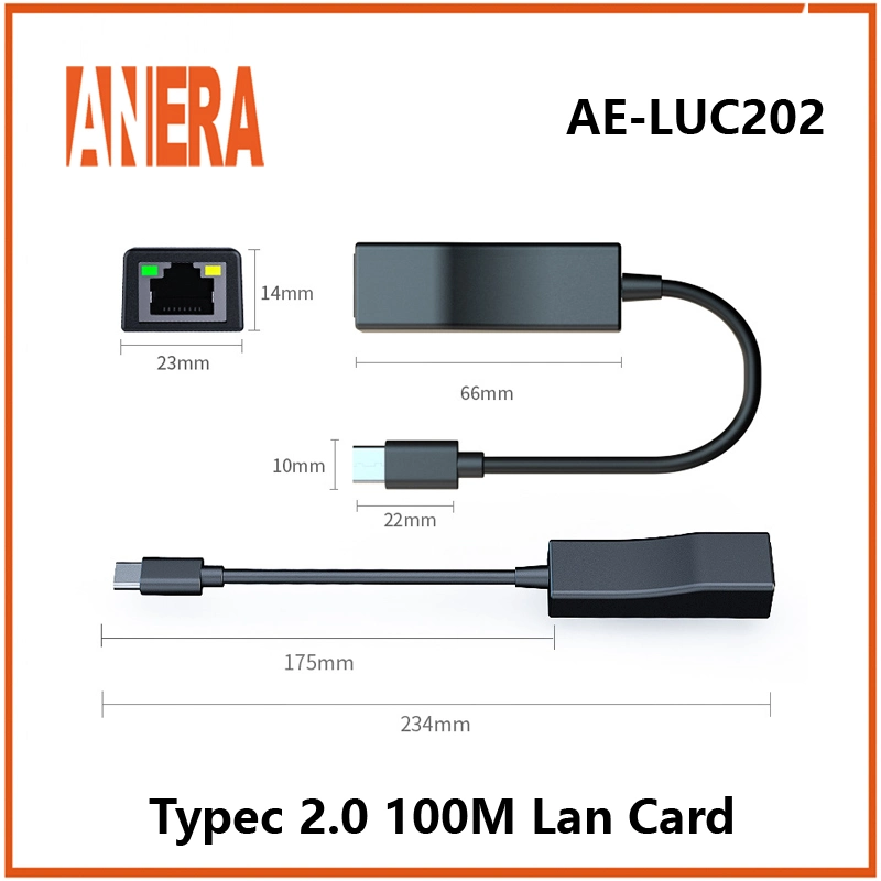 Anera Hochgeschwindigkeits-USB-Typec 2,0 auf Ethernet-Adapter RJ45 Netzwerkkarte LAN-Karte