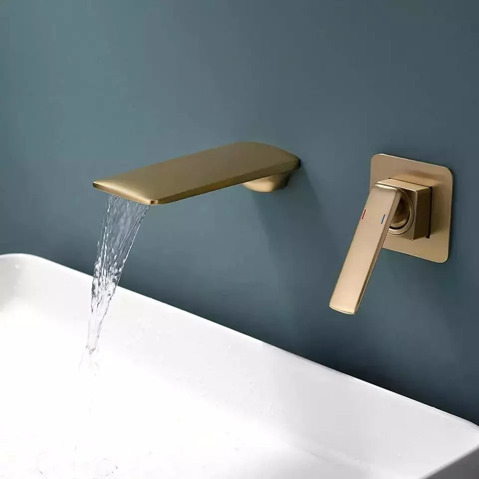 Wandhalterung Badezimmer Waschbecken Wasserhahn Schwarz + Rose Gold Becken Wasserhahn Einzelgriff mit Einwegventil Einzelgriff