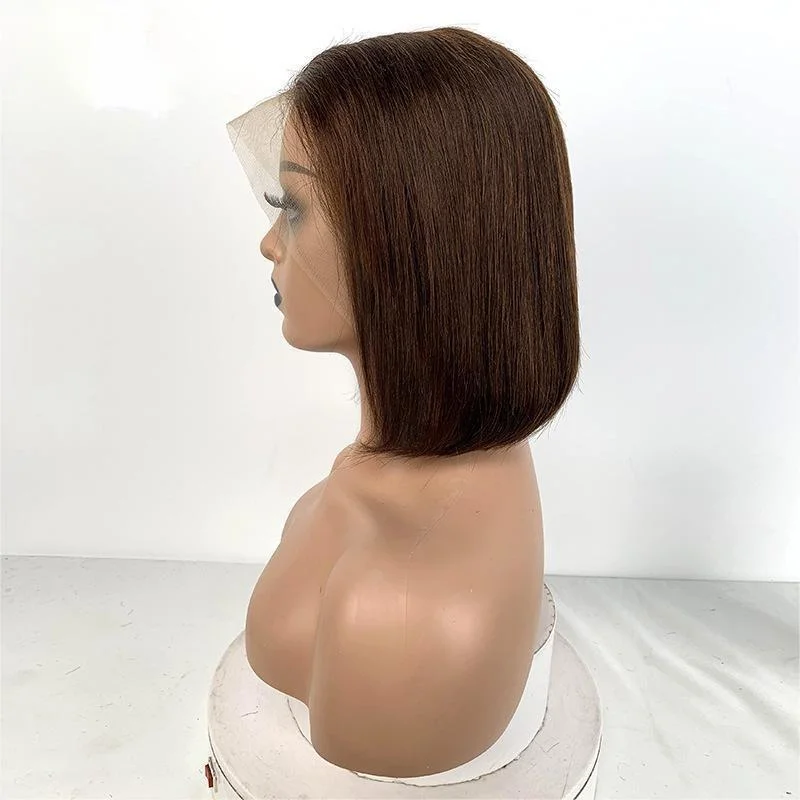 4# Chocolate Brown Short Bob Wig 13X4 Lace Frontal Wig Human Hair Brazilian Virgin Hair Straight Colored Brown Bob Lace Front Wig