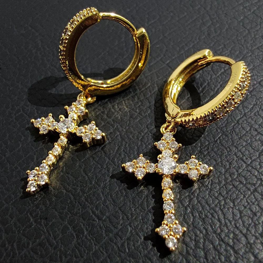 Les nouveaux goujons de Hip Hop Anhe Croix clé boucles pour les hommes et femmes Micro - incrustés de zircon bijoux personnalisés Anka Earrings