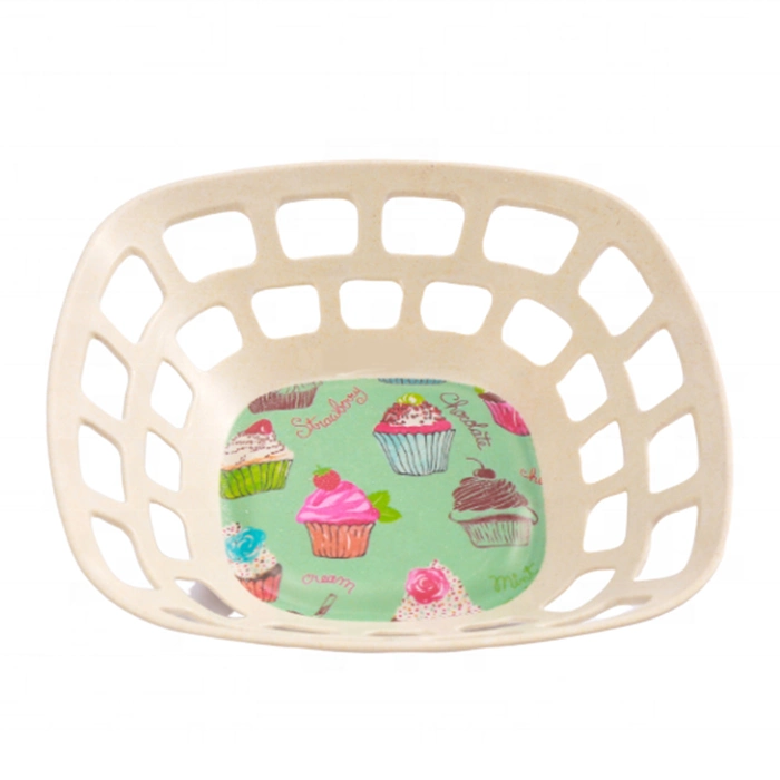 Aveco New Shape BPA Free Biodegradable 1 Tier Customized Empty Wire Bamboo Fruit Basket Pattern Painting