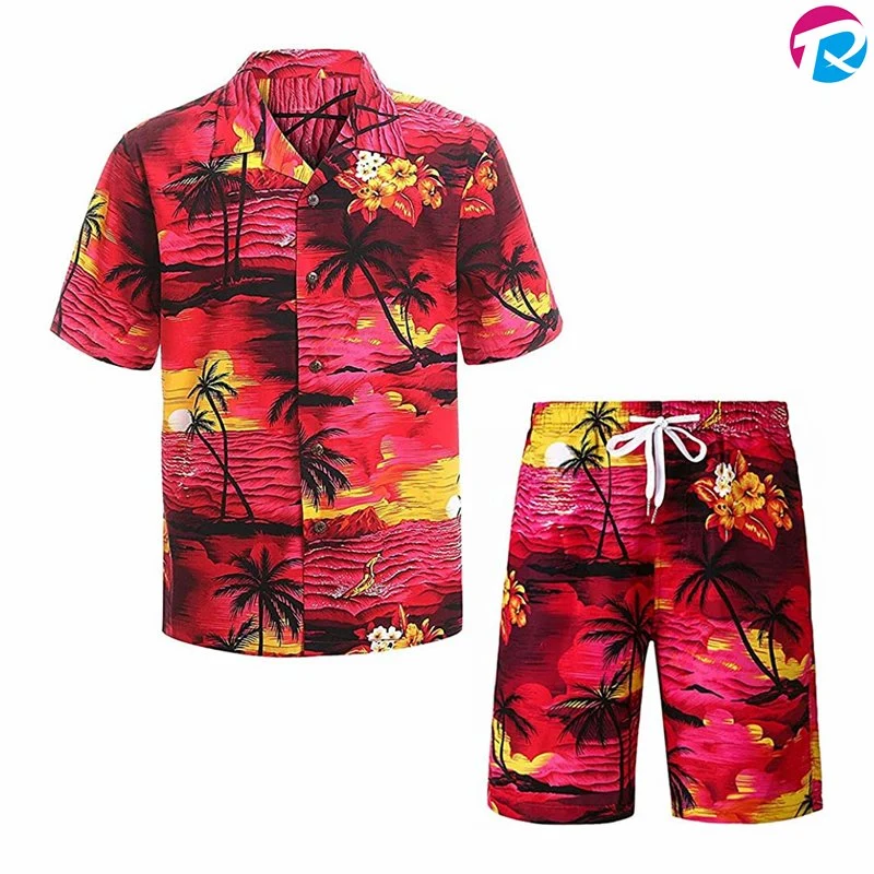 Latest Summer Solid Color Linen and Cotton Two Piece Shirt and Shorts Men Casual Hawaii Beach Fashion Mens Short Sets