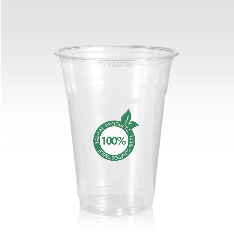 YsT biologisch abbaubare PLA Material Einweg-Tassen mit Logo-Druck für -20-50-Grad-Getränke