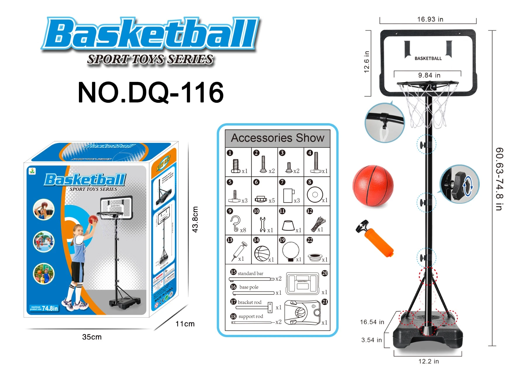 High quality/High cost performance  Square Basketball Hoop Adjustable Height Set Excited Indoor Basketball for Kids