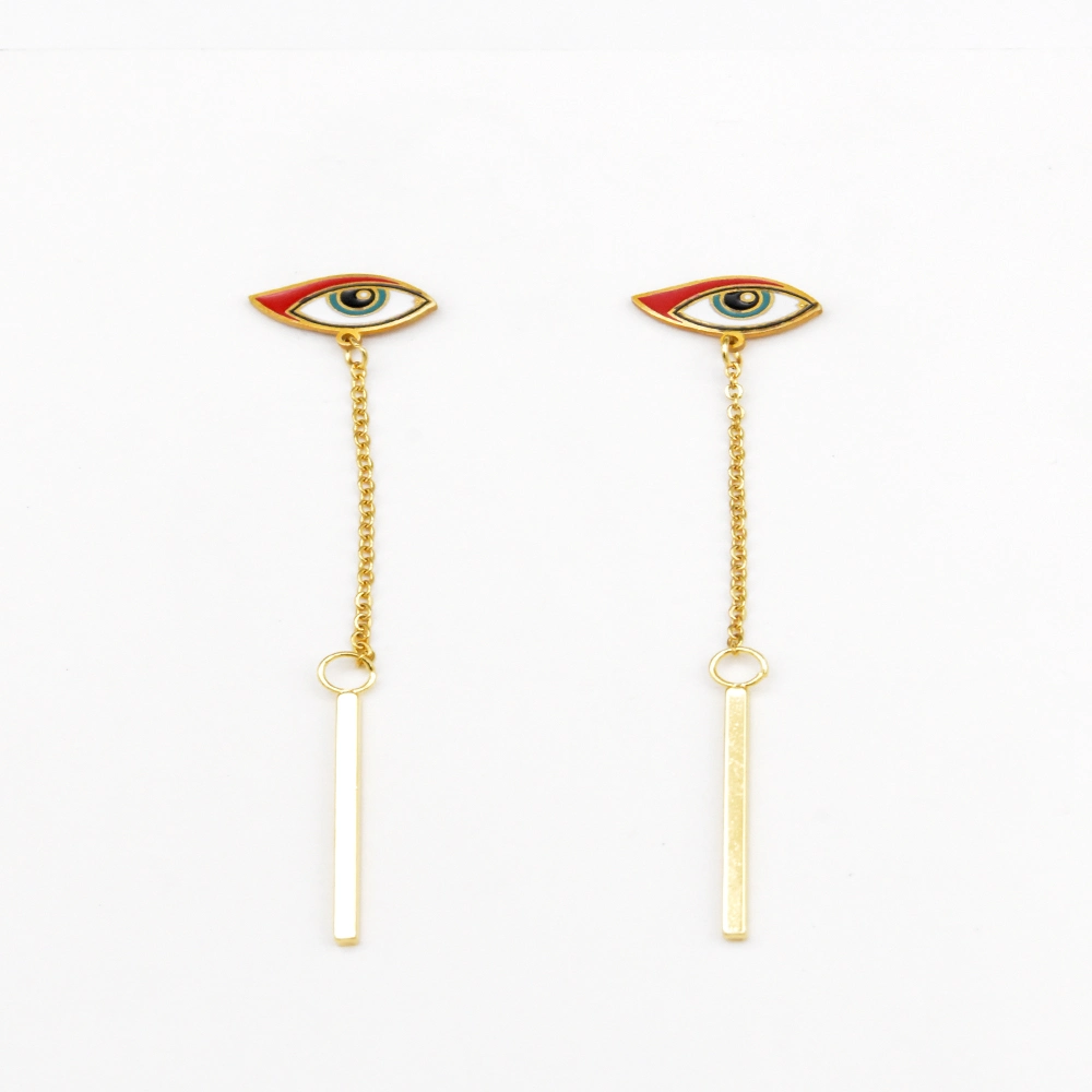 Gold Plated Turkish Evil Eye Eardrop and Circle Design Earrings for Women