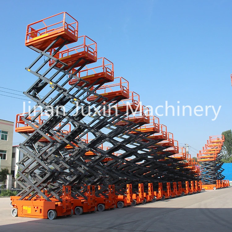 8m Height 300kg Capacity Self Auto Moving Scissor Lift Platform with Diesel Engine or Battery Operate