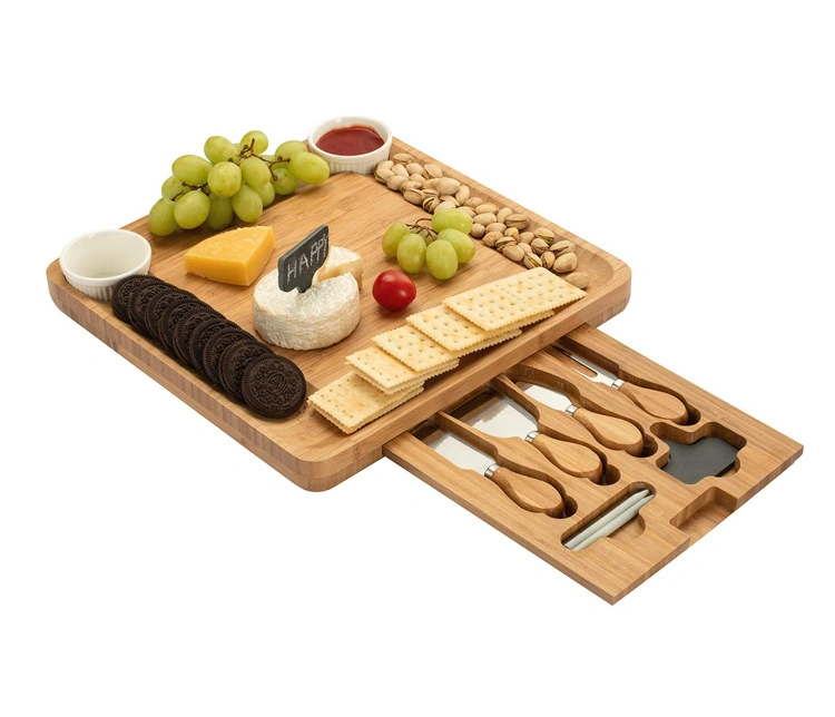 Kitchen Storage Bamboo Cheese Cutting Board Knife Set Box