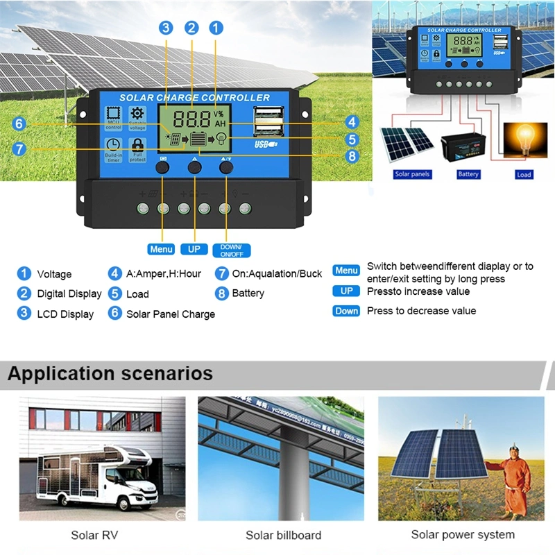 Demuda Sun Power Auto 12V 24V Battery Regulator 10A 20A 30A 40A 50A 60A PWM Solar Energy System Power Charge Controller