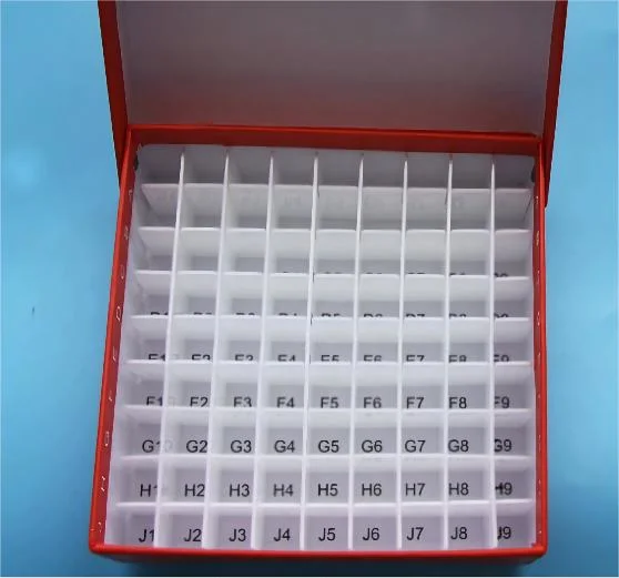 Médicos del laboratorio de papel cartón tubo criogénico Caja de almacenamiento para la congelación de Cryovial con separadores