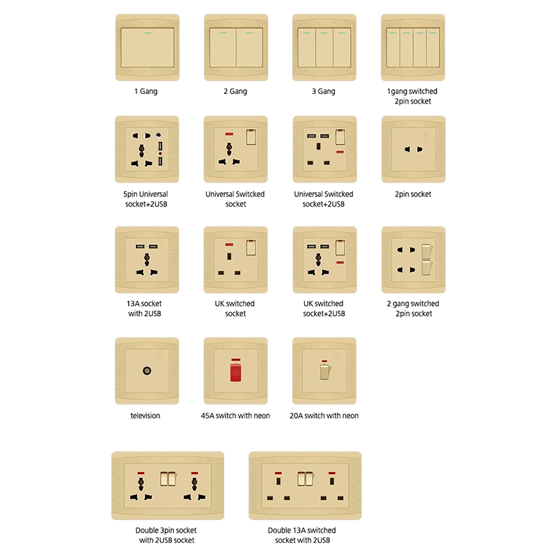 L1,5 vaso PC de vidrio Pinturas eléctricas de pared Negro cepillado Interruptor de luz LED con puertos USB