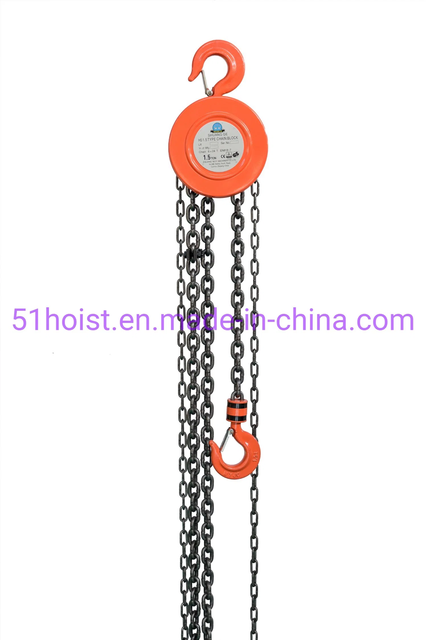 CE Approved Lifting Equipment 1t Manual Chain Block / Hoist with Hook