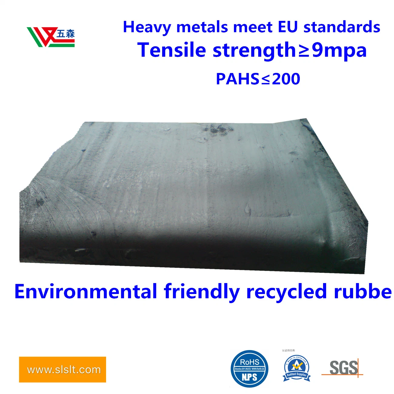 Made in China Environmental Friendly Tasteless Rubber, Recycled Rubber, Tire Recycled Rubber, Tire Rubber Tensile Strength 12MPa