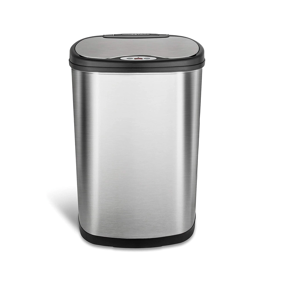 Automatic Touchless Motion Sensor Oval Trash Can with Black Top, 50 L Stainless Steel