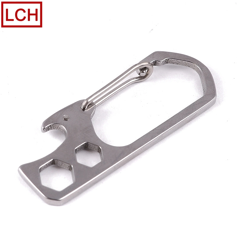 Customized CNC Stainless Steel Key Ring Carabiner Hook EDC Bottle Opener Hexagon Wrench Multi Tool
