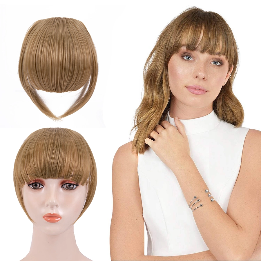 Hot Sale Wholesale/Supplier Silky Straight Front Neat Bangs Synthetic Clip in Hair Fringe Extension Fake Hair Fringe Piece