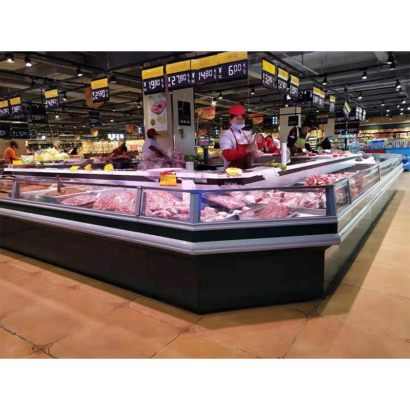 Supermarket Butchery Shop Fresh Meat Display Square Glass Door Retail Cold Display Counter