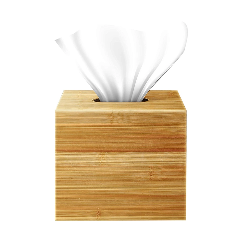 Square Bamboo Tissue Box Cover Water Resistant Wooden Facial Tissue Box for Bathroom