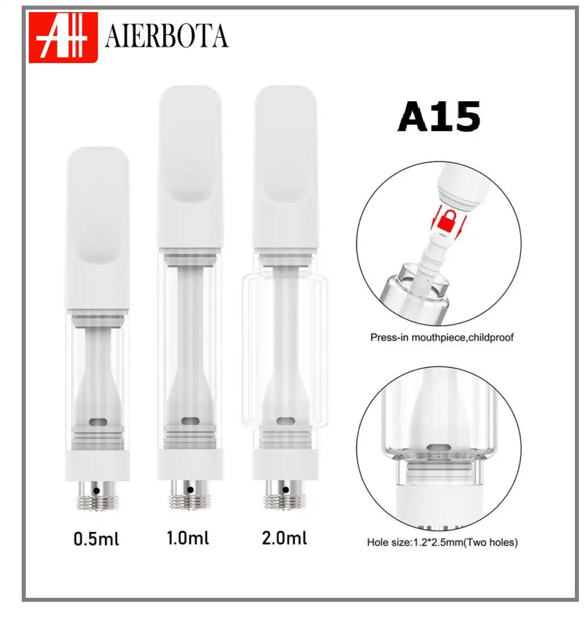 Shenzhen E Zigarette A15 Full Ceramic Carts Bulb Pyrex Fat Glass Cartridge 0.5ml 1.0ml 2.0ml Vape Atomizer 510 Batteries Compatible 10.5mm Diameter Wholesale/Supplier