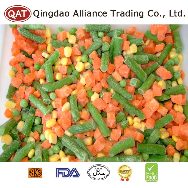 China Natural Frozen Mixed Vegetables IQF 3/4 Ways Mixed Blend with Carrots/Corn/Green Peas with Retail Bulk Packing