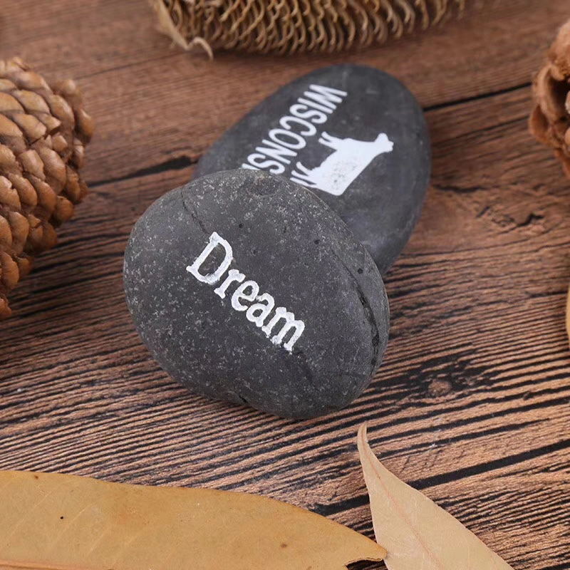 Polished River Rock, Natural River Stones, Engraved Pebble Etched with Word, Letter