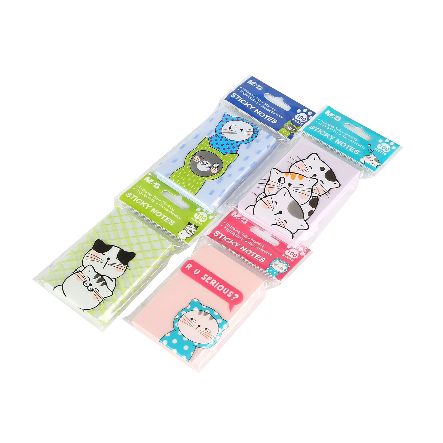 M&amp;G cuatro colores "Muchos gatos" de la serie 3"x2" Color Sticky Notes 100 hojas 76x51mm