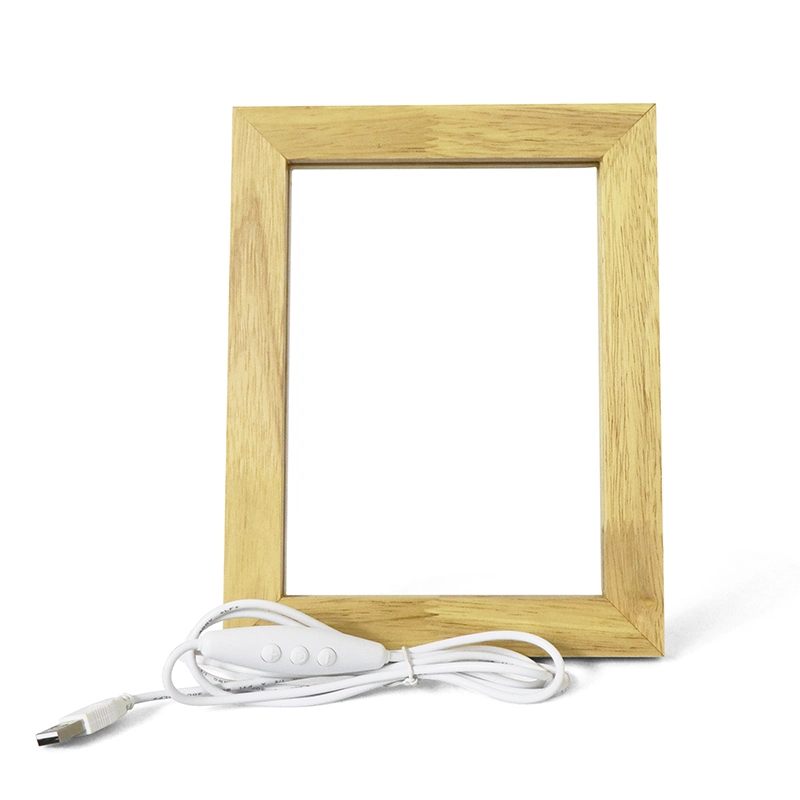 Wholesale/Supplier Dimmer Switch Oak Wooden LED Photo Frame USB Power Decorative Desk Table Lamp for Acrylic