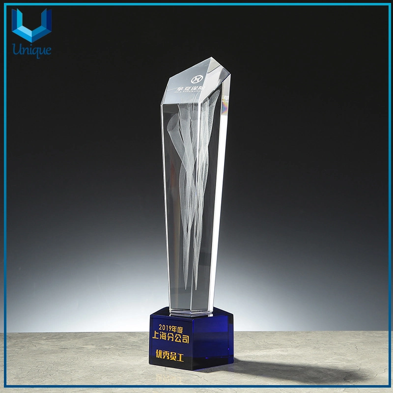 Clásico de alta calidad K9 trofeo de cristal con el logotipo personalizado, el interior de fantasía en 3D láser de la medalla de Premio Trofeo