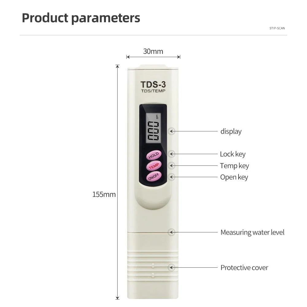 Test de qualité de l'eau Pen Testeur de TDS TDS/température 2 en 1