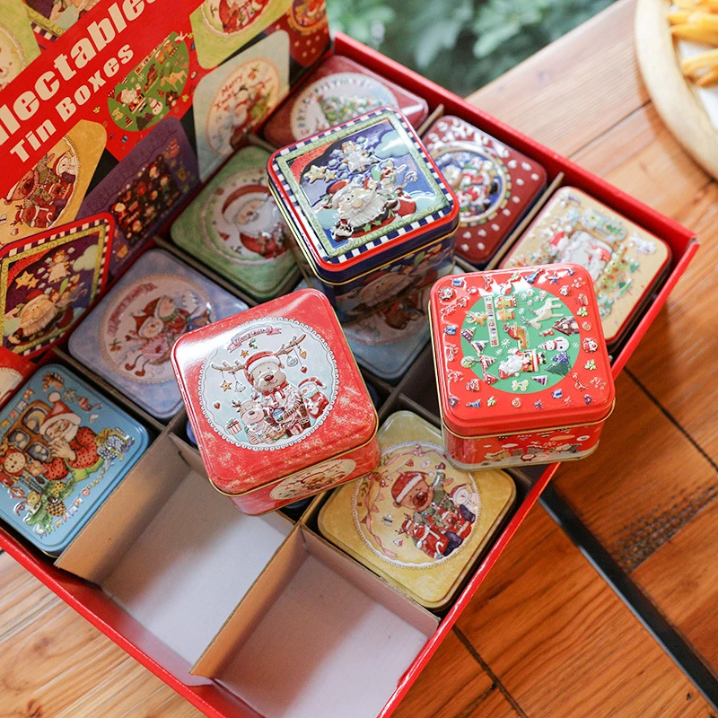 OEM Set of 12PCS Christmas Tinplate Candy Box Xmas Gift Box Tin Box for Candy Cookies