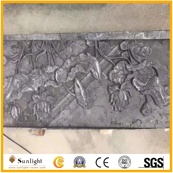 Shanxi Black Granite Stone Shadow Carving with Flower Pattern