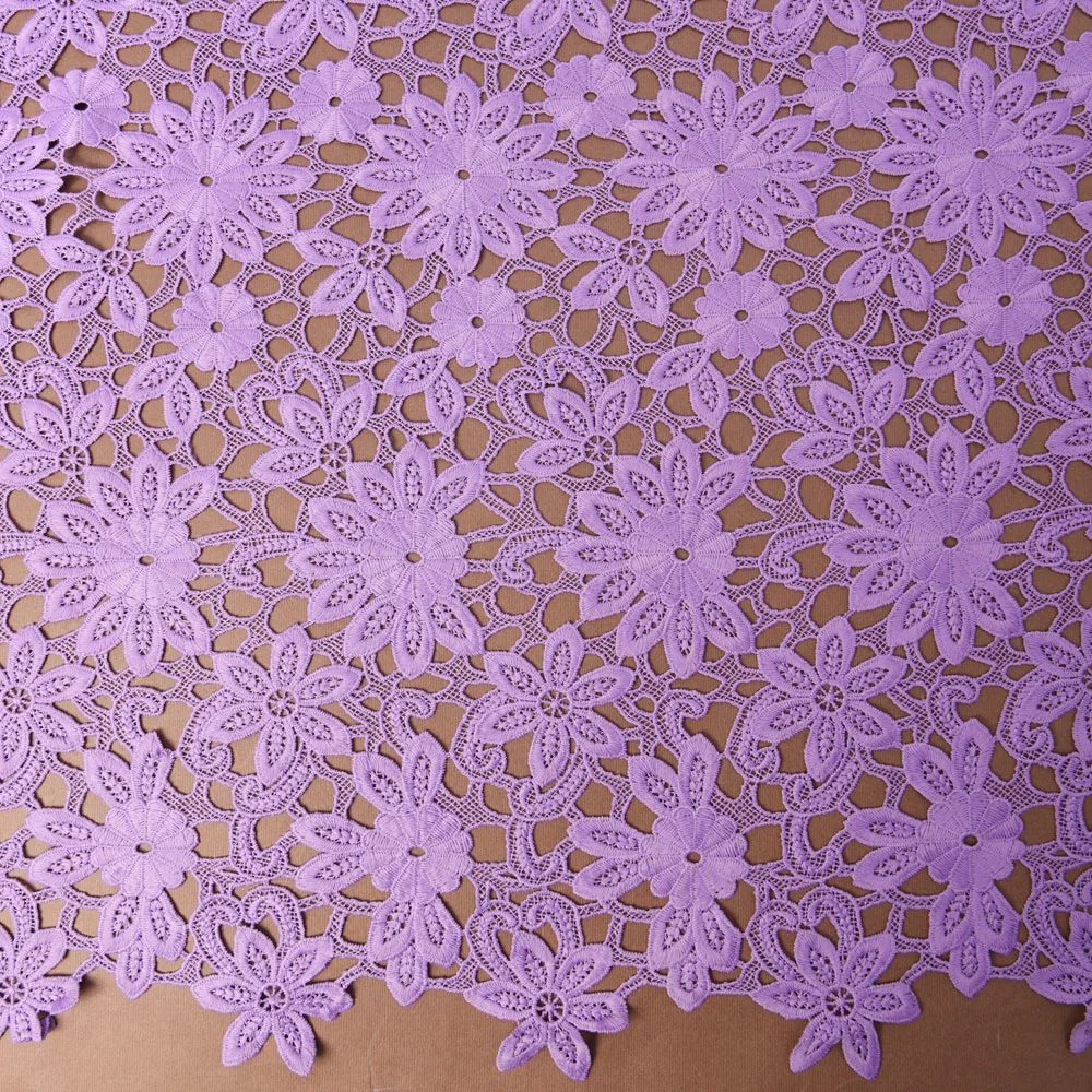 Purple Polyester Embroidered Guipure Bridal Wedding Fabric Lace