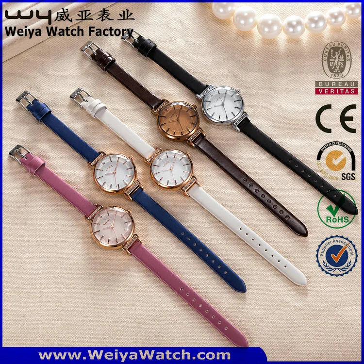 Classic Fashion OEM/ODM Leather Strap Quartz Ladies Watch (Wy-102D)