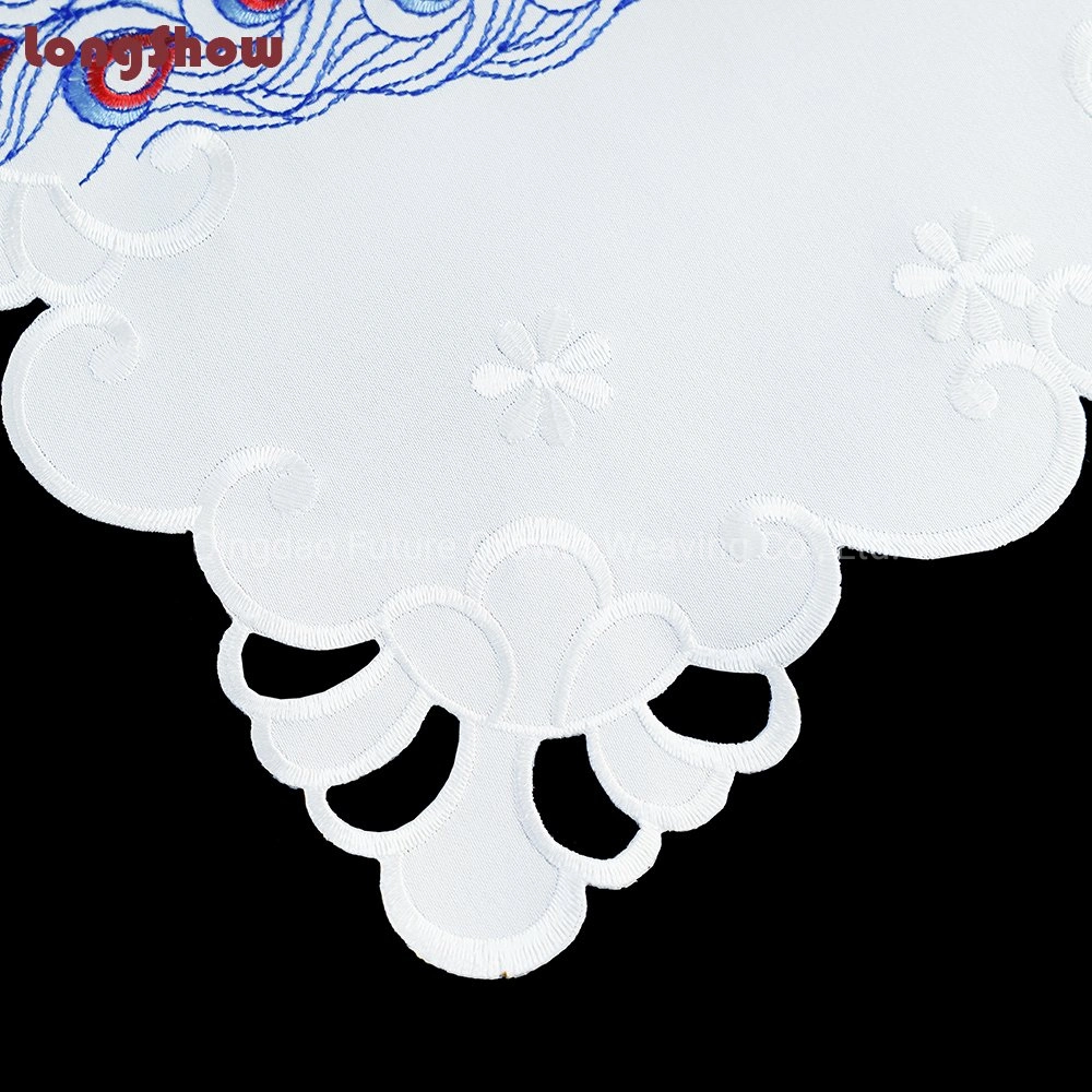 Wholesale/Supplier Chinese Style Blue Peacock Pattern Cutwork Embroidery Whole Set Tablecloth