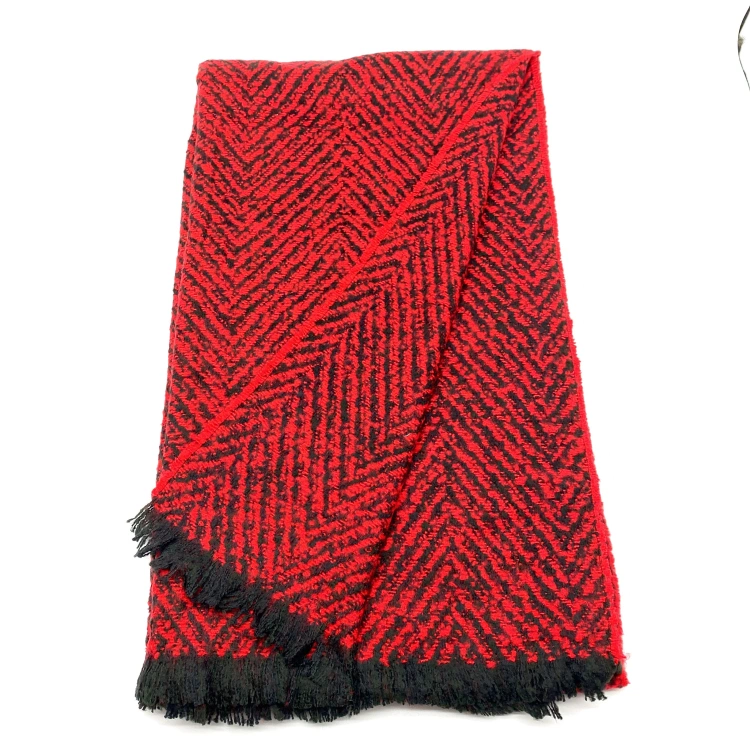 Mode Großhandel/Lieferant Rot Fischgrät Twill Gebürsteten Schal Gestrickt Kaschmir Lang Schal mit Fransen Unisex-Schal