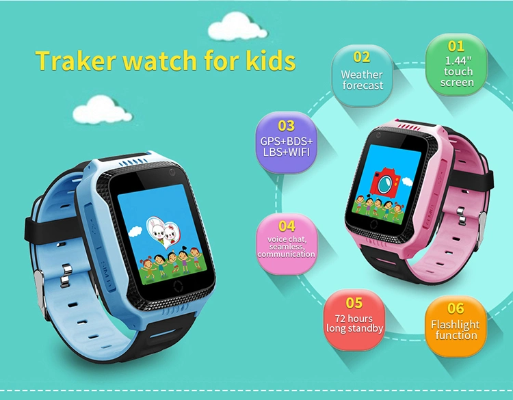 Los niños Tracker GPS Reloj inteligente con pantalla táctil resistente al agua para los estudiantes Linterna Sos Don Ver Q528