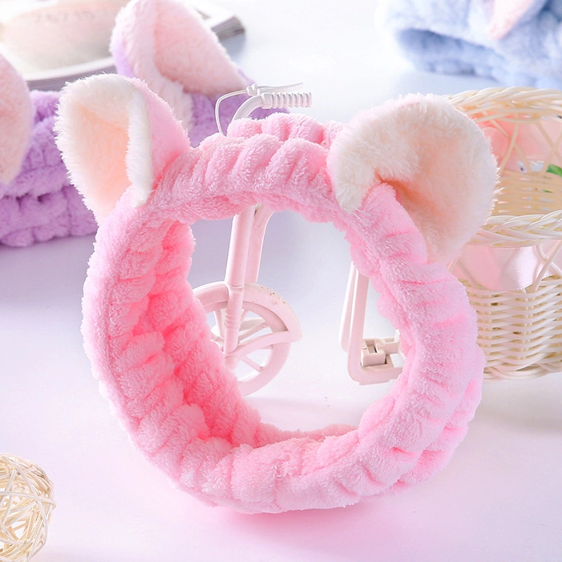 Soft Coral Fleece Lady Earring Headband Cute Makeup Plush Cat Headband Women Accessories