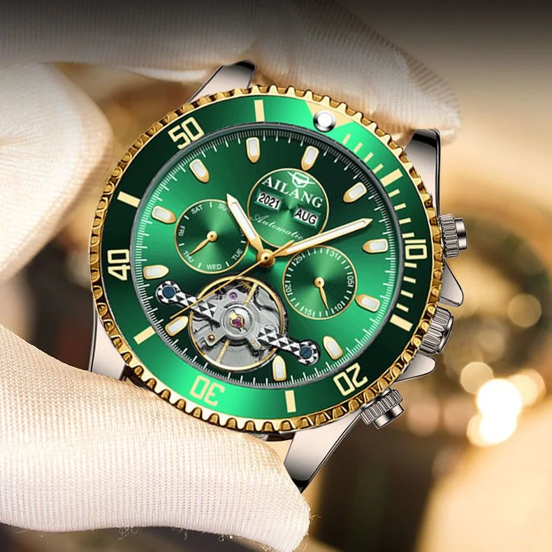 Agua Verde auténtico monstruo Relojes Hombre relojes mecánicos de lujo' S luminosa impermeable automático de la marca de moda Mayorista/Proveedor de relojes de los hombres.