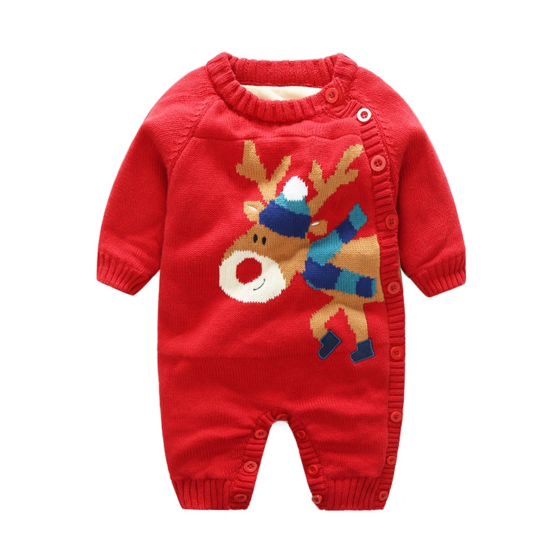 2021 Neue Winter Weihnachten Baby Kinder Cartoon Hirsch Baumwolle Jumpsuit Insgesamt Warme Kinder Wollpullover