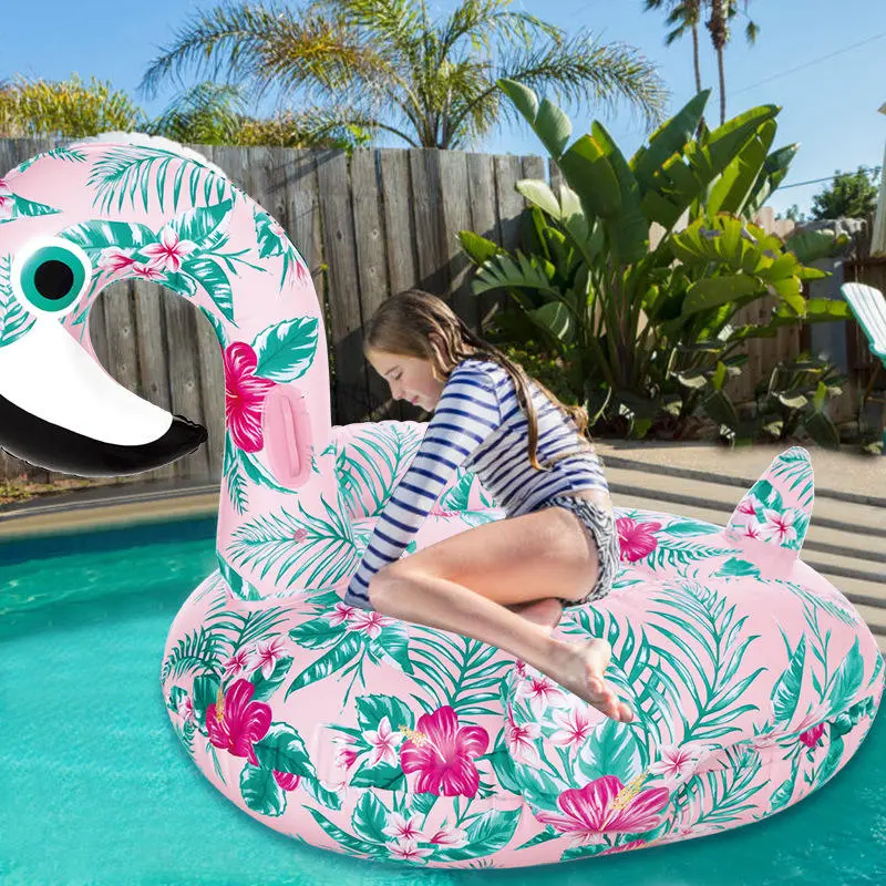 14inflatable Pink Pattern Flamingo Pool Float Lounger, Outdoor Raft, Rideable Pool Toy for Adults &Kids