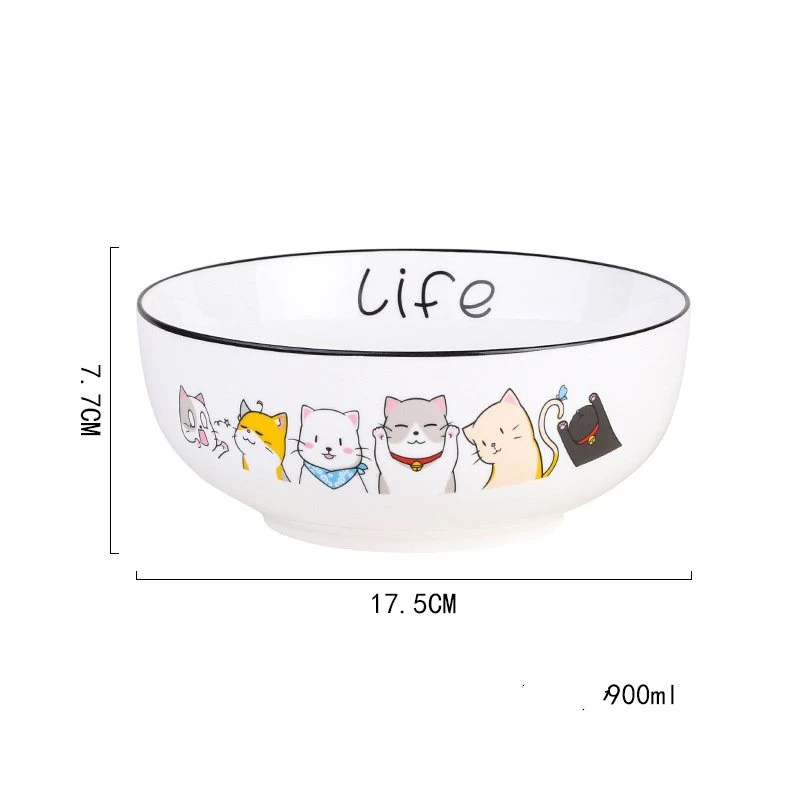 New Bone China Salad Fruit Bowl Cereal Bowl Japanese Style Soup Bowl Ramen Bowl Children Tableware Cartoon Ceramic Household Tableware Factory Direct Sales