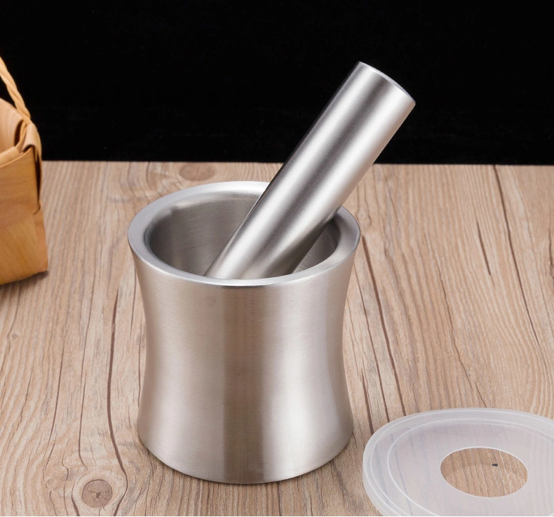 The Factory Wholesale/Supplier Stainless Steel Press Kitchen Tool Hand Press Garlic Masher Bowl Mortar and Pestle Set