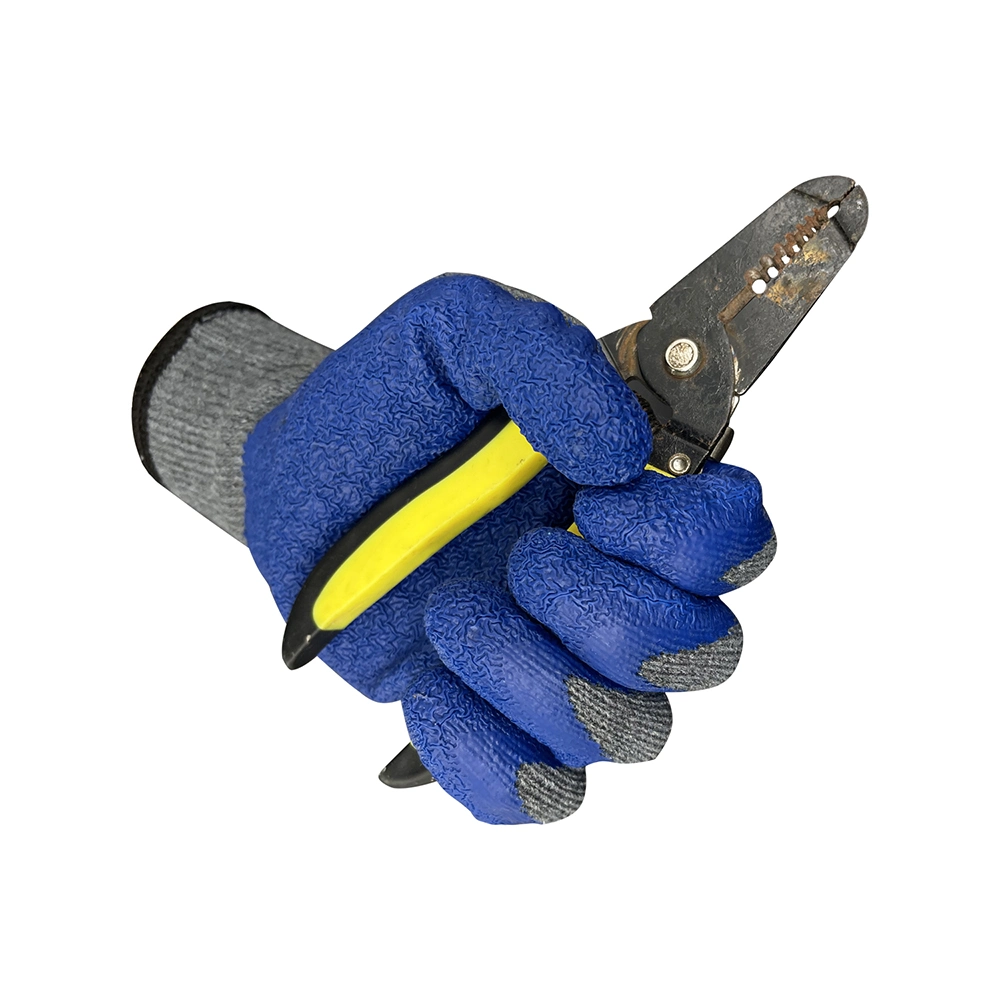 Custom Logo Labor Protection Wear Grey Blue Latex/Nitrile Wrinkled Safety Work Gloves