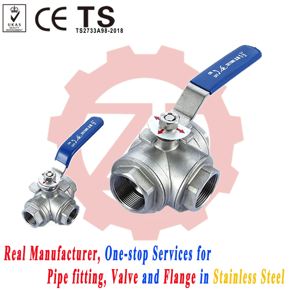 Stainless Steel L/T Type Three Way Ball Valve with Mounting Pad