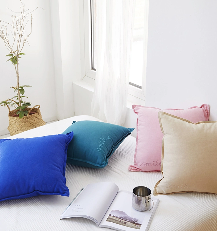 Colorful Canvas Cushion Cover Pink Blue Green Yellow Grey Solid Pillow Case Home Decorative Square Pillow Cover 45X45cm