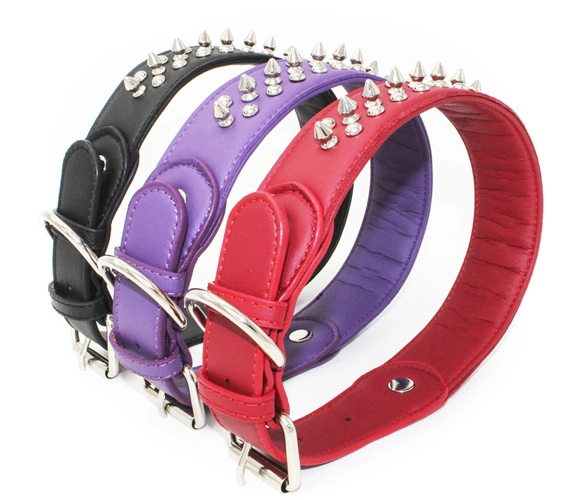 Rivet Studded Adjustable Buckle PU Leather Pet Collars for Dogs