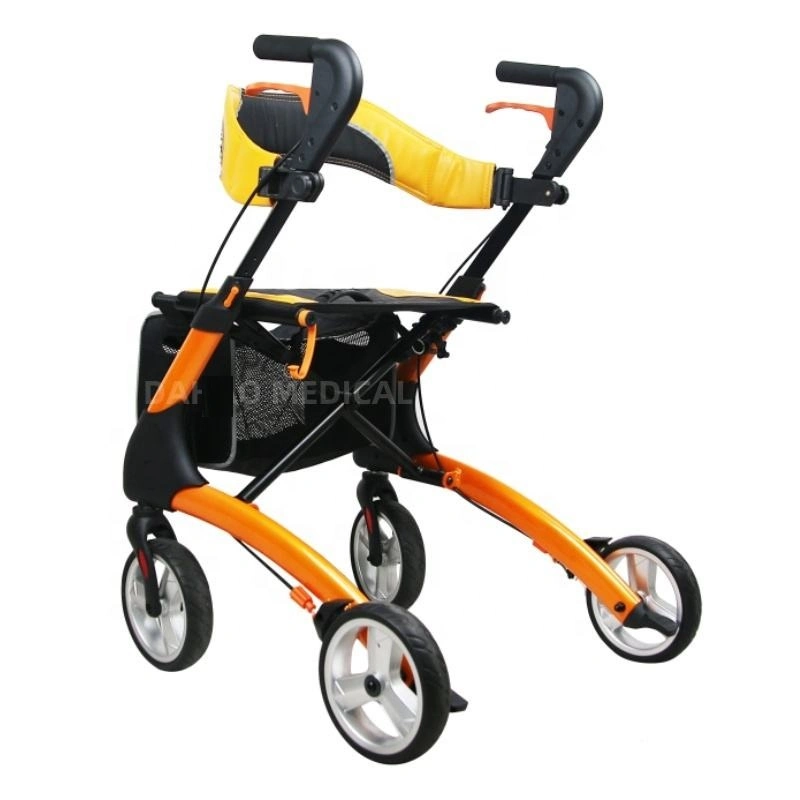 Ultra Light Weight Aged Care Folding Aluminum Mobility Shopping Cart Adult Walking Rollator Walker with Seat