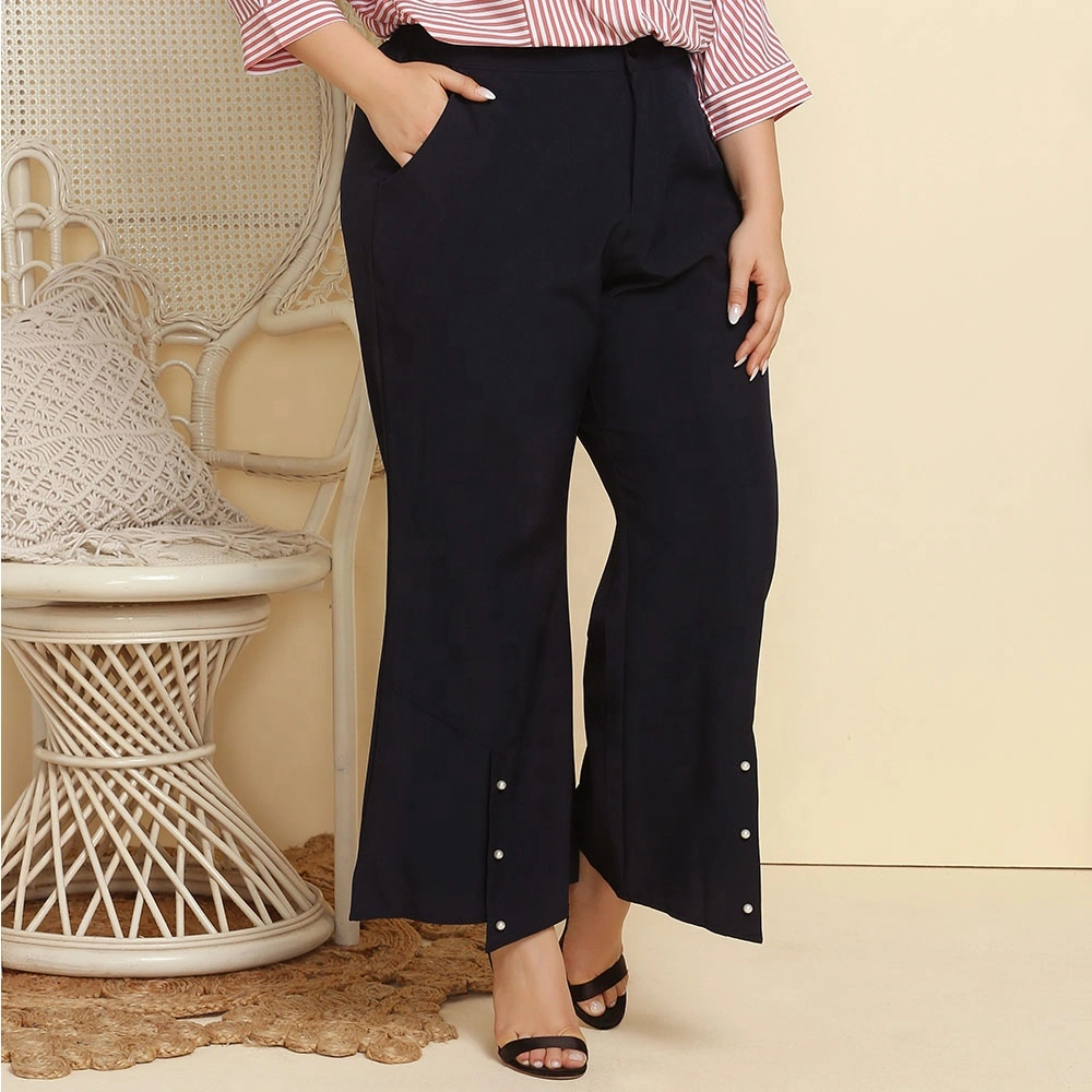 Plus Size vêtements coupe large pantalon semi-élastique en fausses perles Pantalon ample