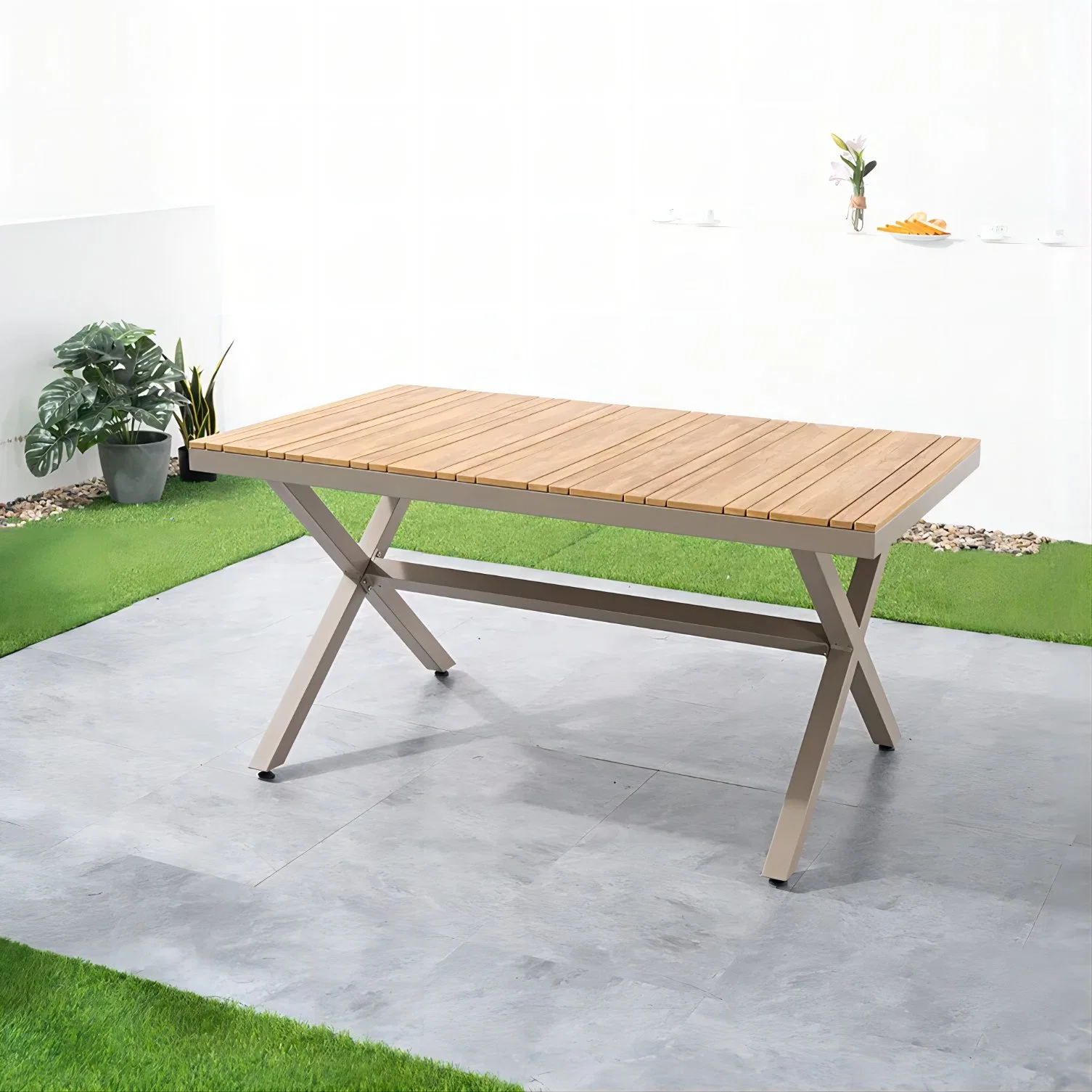 Muebles de jardín moderno mesas y sillas de madera se utiliza madera de teca, juego de comedor Muebles de exterior