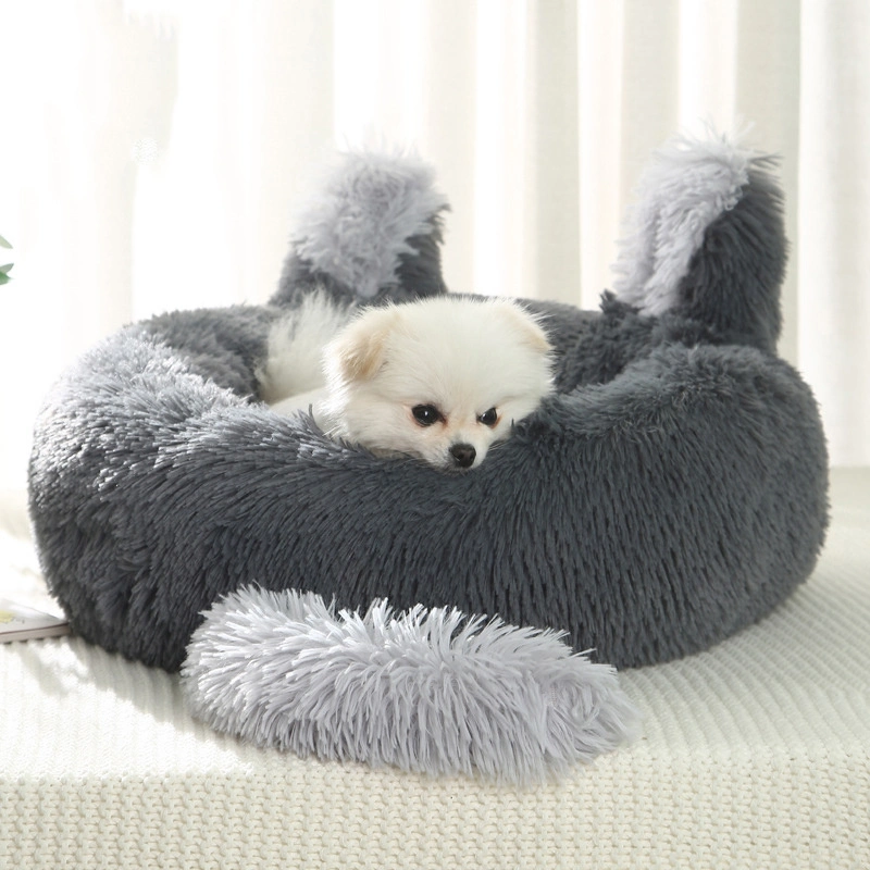 Pet Accessories Wholesale/Supplier Pet Bed Manufacturer Drop Ship Cute Soft Plush Donut Dog Cat Bed with Ear Tail